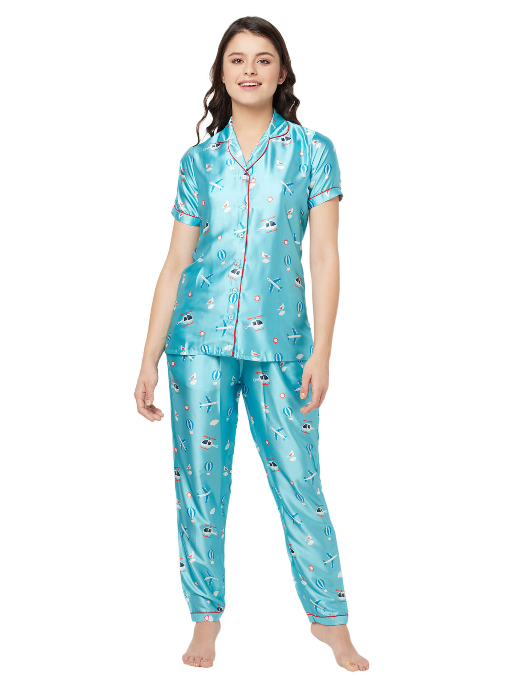 Blue Helicopter Aeroplane N Balloon Print Night Suit